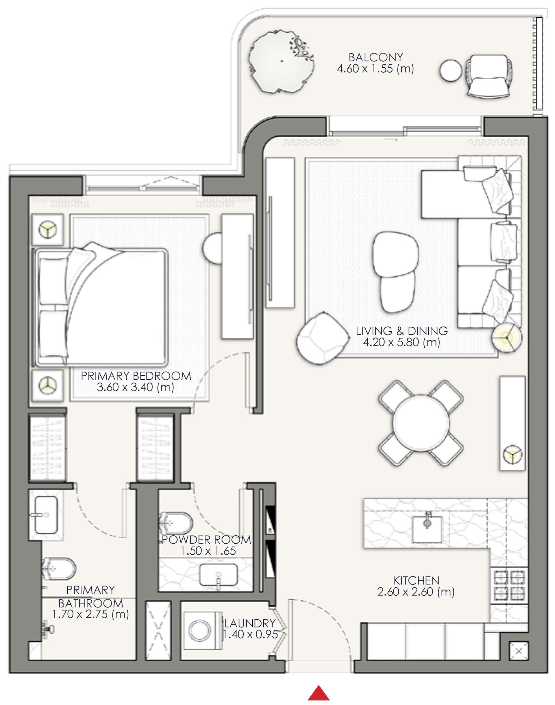 Palm Central Private Residences Phase 2 1 BR Apartments floor plan, 829 sqft, drawing published by Nakheel