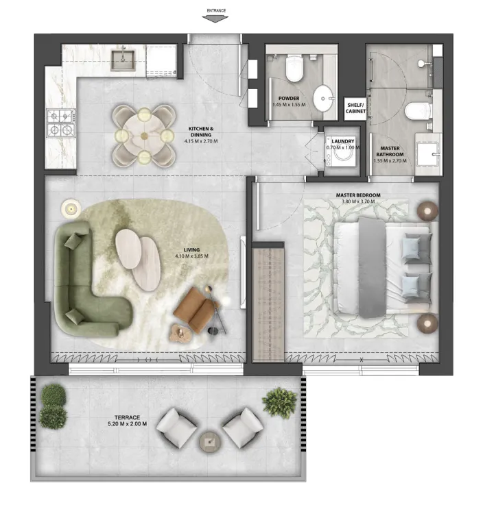 Arancia Yards 1 BR Apartments floor plan, 730 sqft, drawing published by Beyond