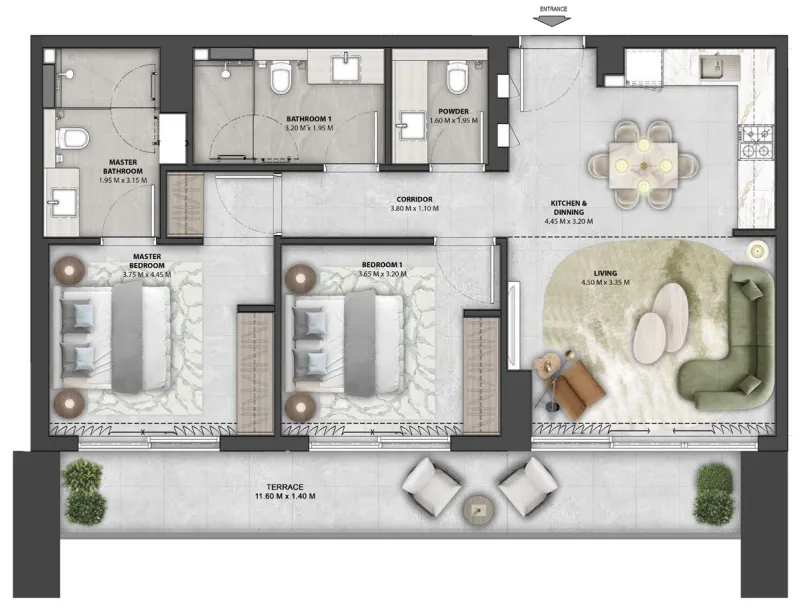 Arancia Yards 2 BR Apartments floor plan, 1,170 sqft, drawing published by Beyond