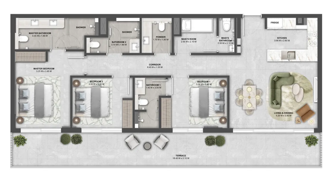 Arancia Yards 3 BR Apartments floor plan, 1,700 sqft, drawing published by Beyond