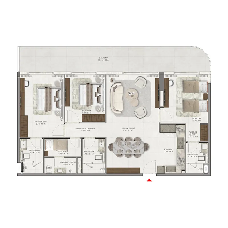 La Vera Creek 3 BR Apartments floor plan, 1,576 sqft, drawing published by Ahmadyar Developments