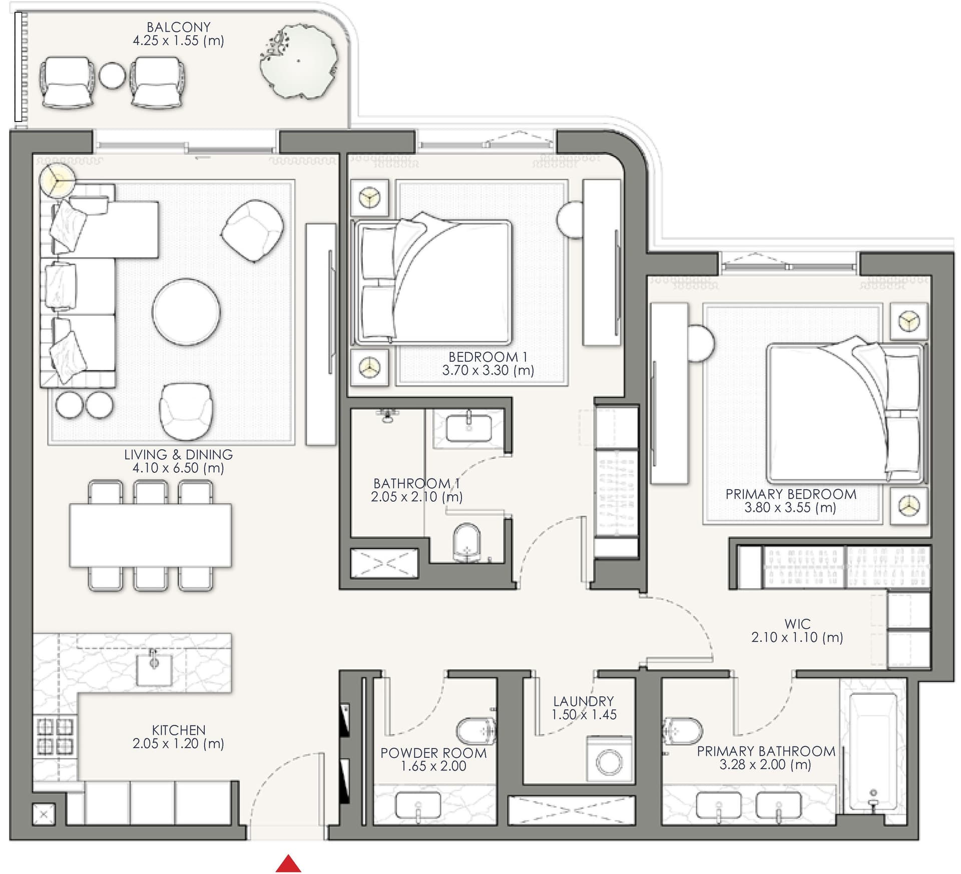 Palm Central Private Residences Phase 2 3 BR Apartments floor plan, 2,034 sqft, drawing published by Nakheel