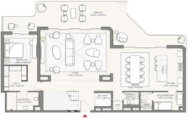 Palm Central Private Residences Phase 2 4 BR Townhouse floor plan, 3,993 sqft, drawing published by Nakheel