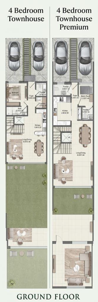 Greenz 4 BR Townhouse floor plan, 2,745 sqft to 3,100 sqft, drawing published by Danube