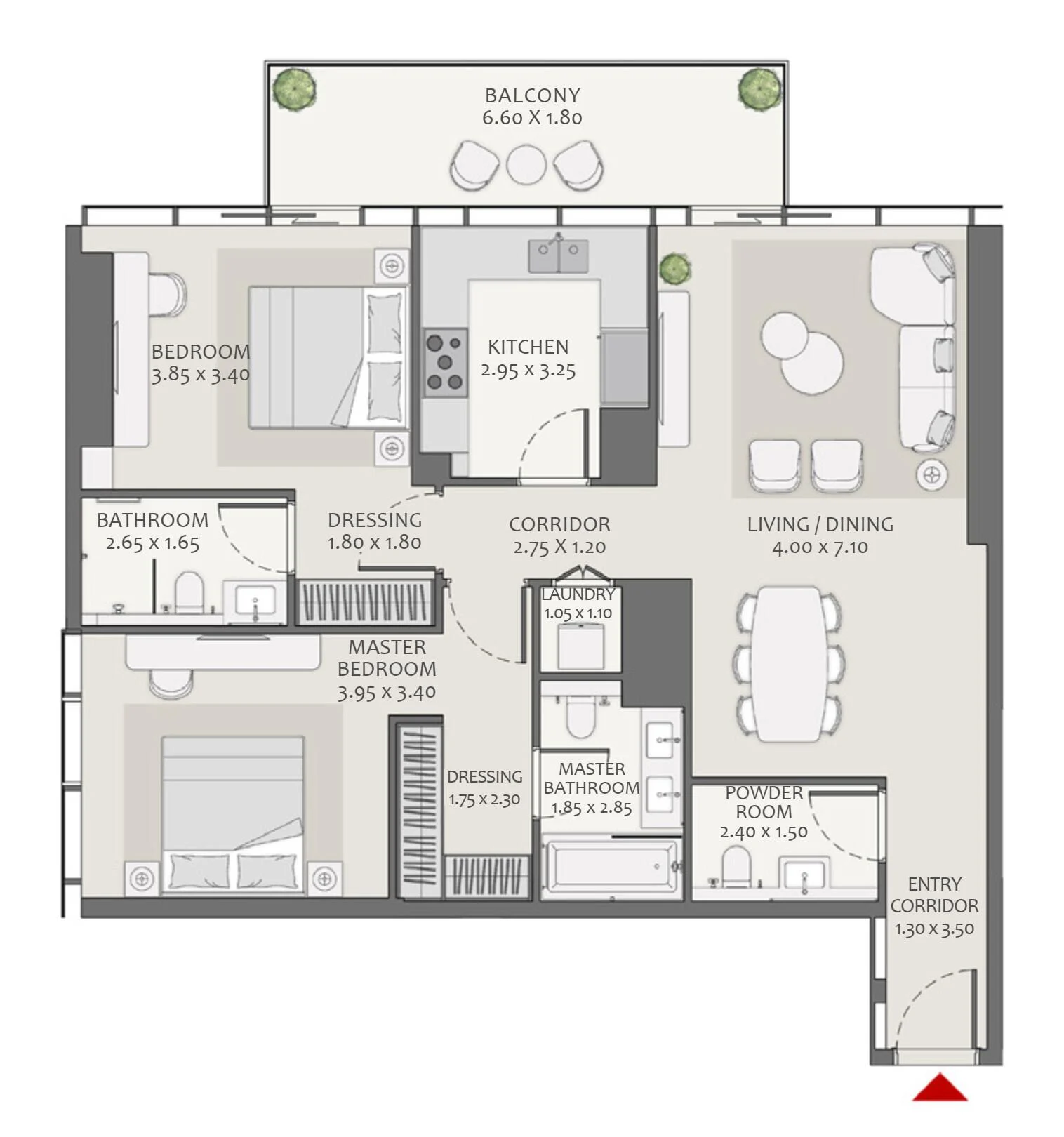 Avenue Park Towers II 2 BR Apartments floor plan, 1,302 sqft to 1,593 sqft, drawing published by Wasl