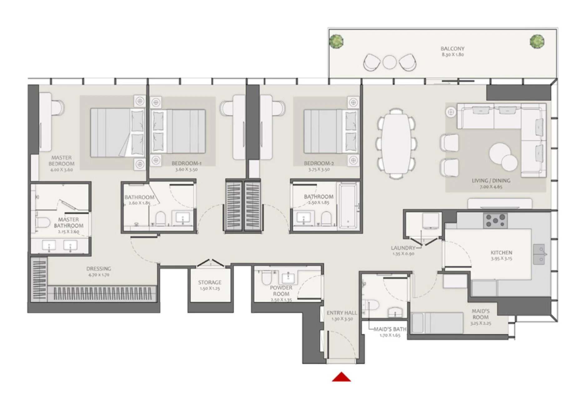 Avenue Park Towers II 3 BR Apartments floor plan, 2,034 sqft, drawing published by Wasl