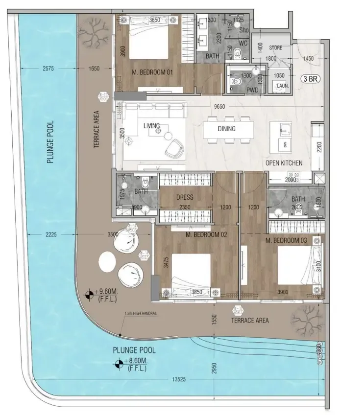 Vue Doree 3 BR Apartments floor plan, 1,204 sqft to 2,678 sqft, drawing published by Crystal Bay Development