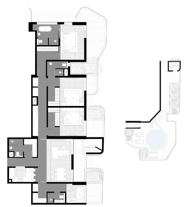 Marea Residences 3.5 BR Penthouse floor plan, 3,546 sqft to 3,563 sqft, drawing published by Sharafi Group