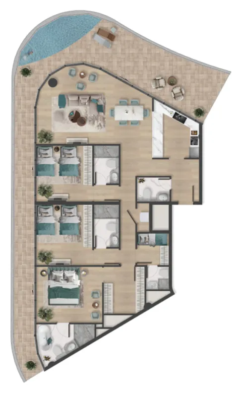 Pelagia 3 BR Apartments floor plan, 2,382 sqft to 4,015 sqft, drawing published by BNW Developments