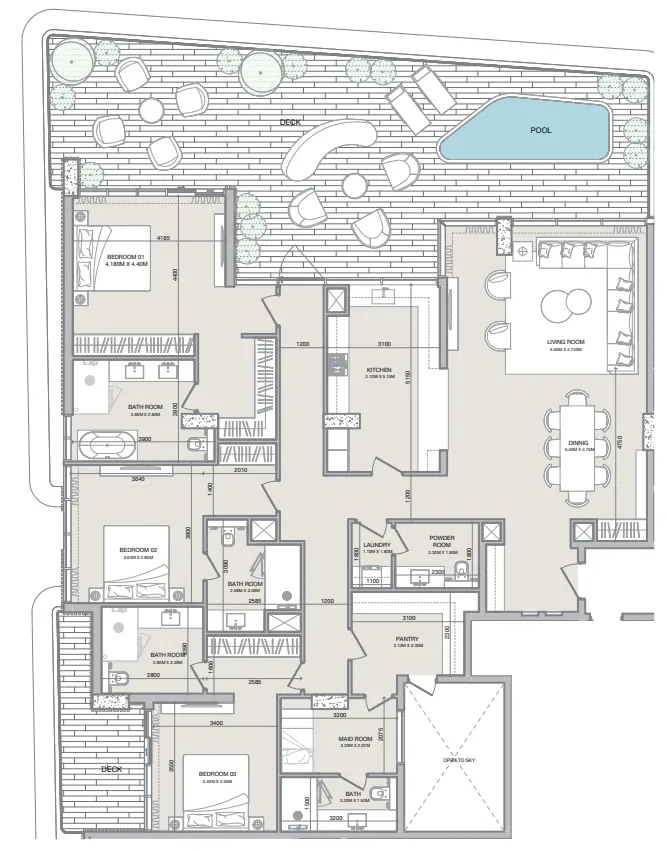 Isolana Residences 3 BR Penthouse floor plan, 3,138 sqft, drawing published by Hayaat Developments