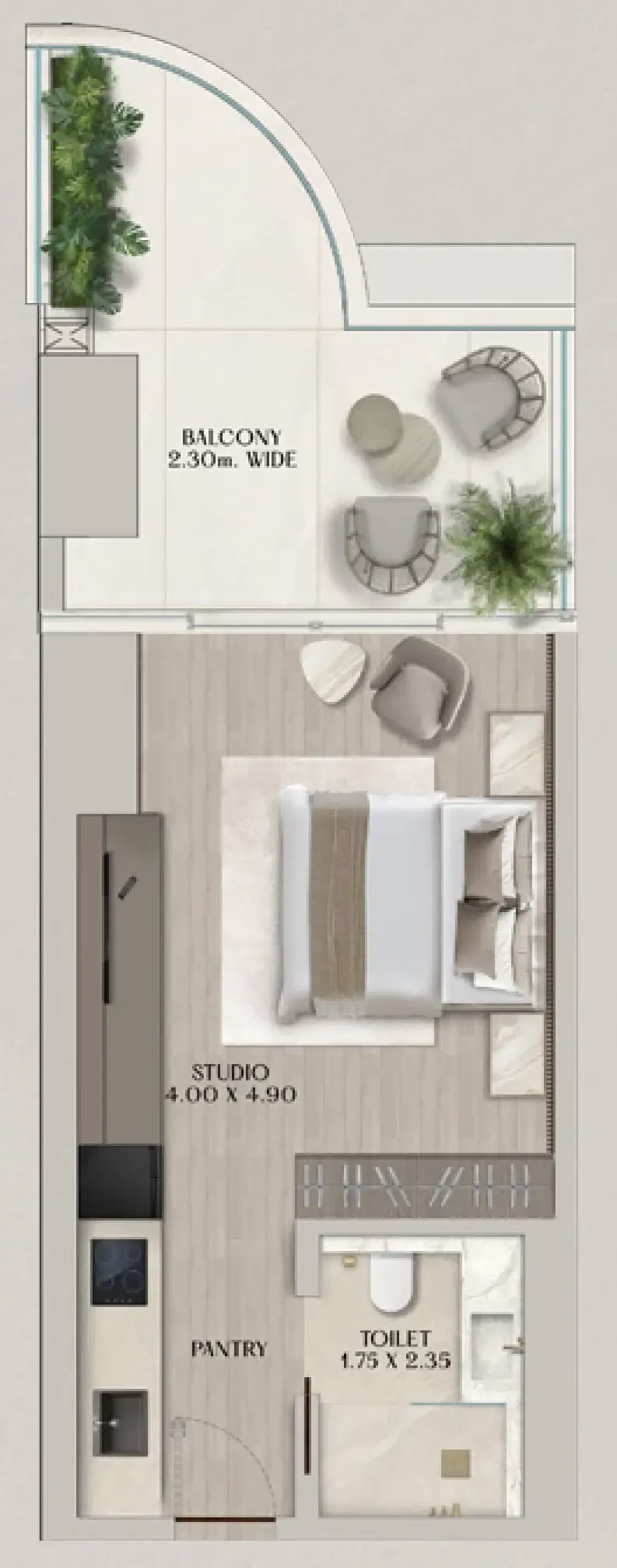 Soleva Beach Residences Studio Apartments floor plan, 385 sqft to 558 sqft, drawing published by Al Huzaifa Properties