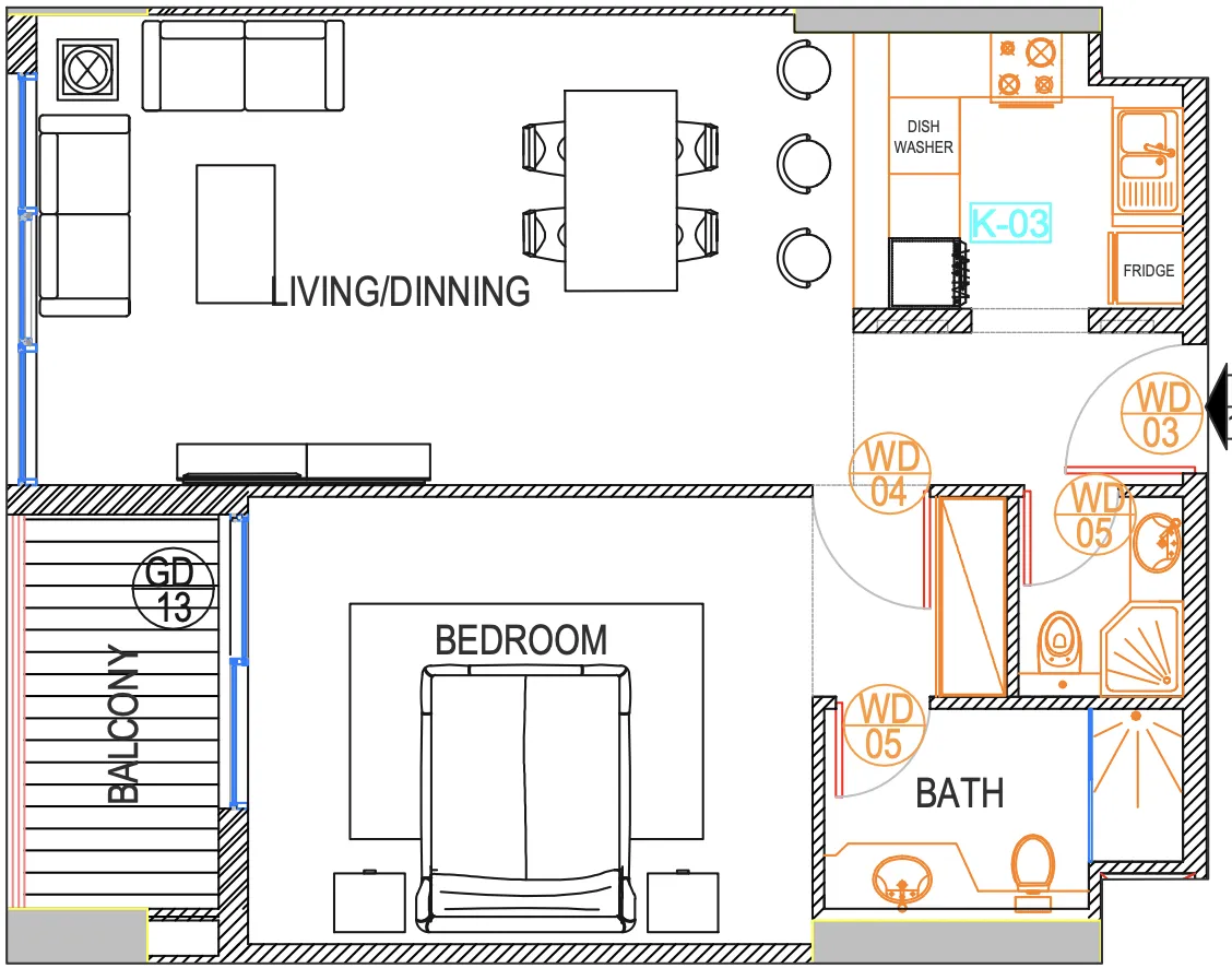 Urban Life 1 BR Apartments floor plan, 764 sqft to 1,045 sqft, drawing published by Urban Properties Development