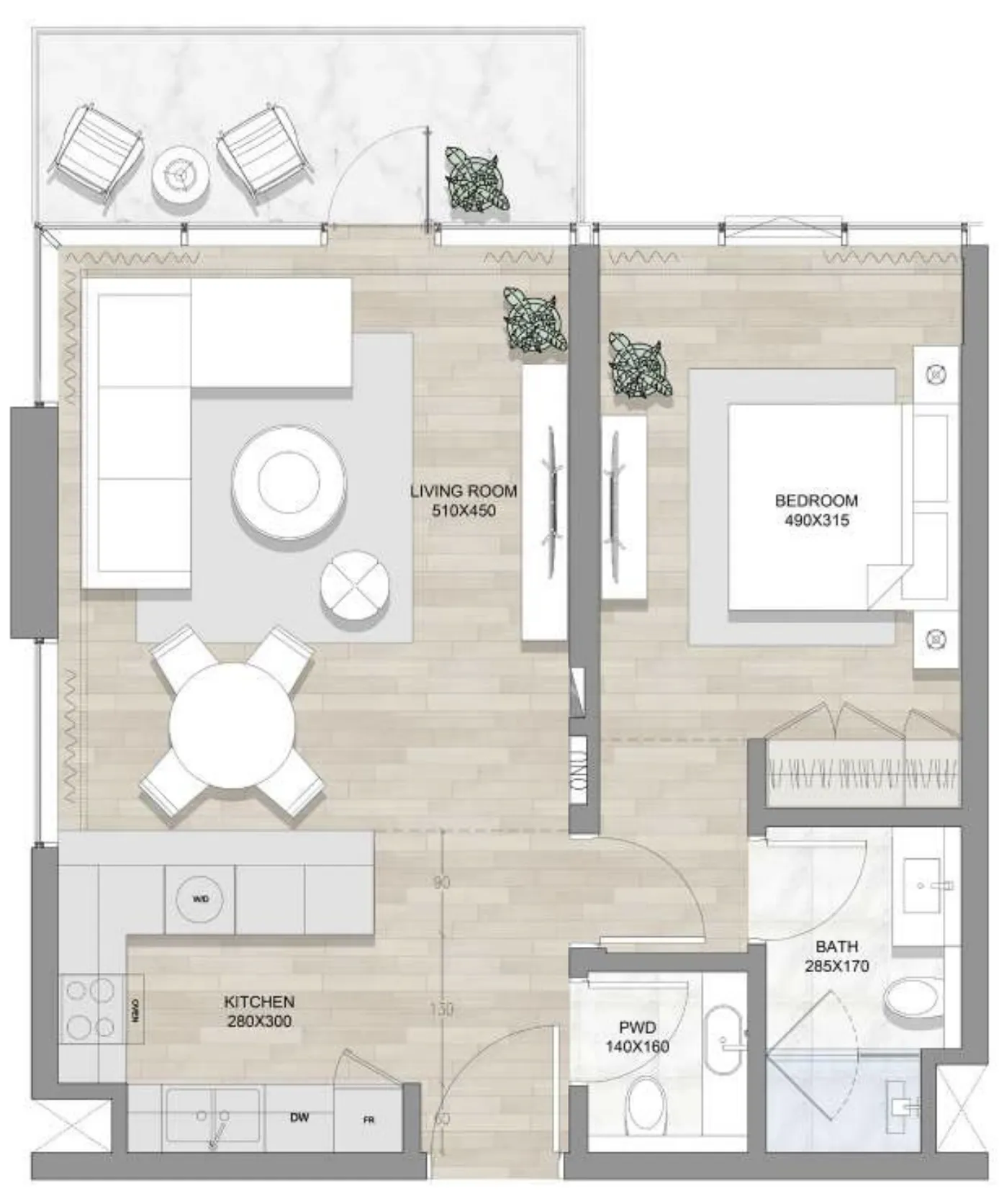 Skai Mina 1 BR Apartments floor plan, 822 sqft to 1,473 sqft, drawing published by RAK Properties