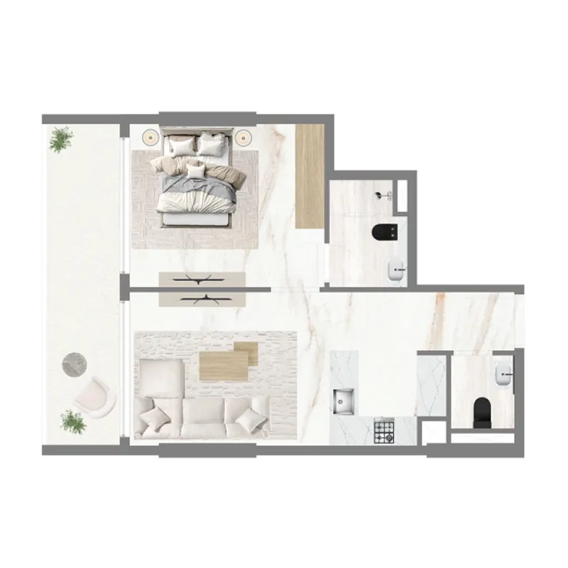 Celesto Tower 2 1 BR Apartments floor plan, 554 sqft to 682 sqft, drawing published by Saeed Tarrad Real Estate Development