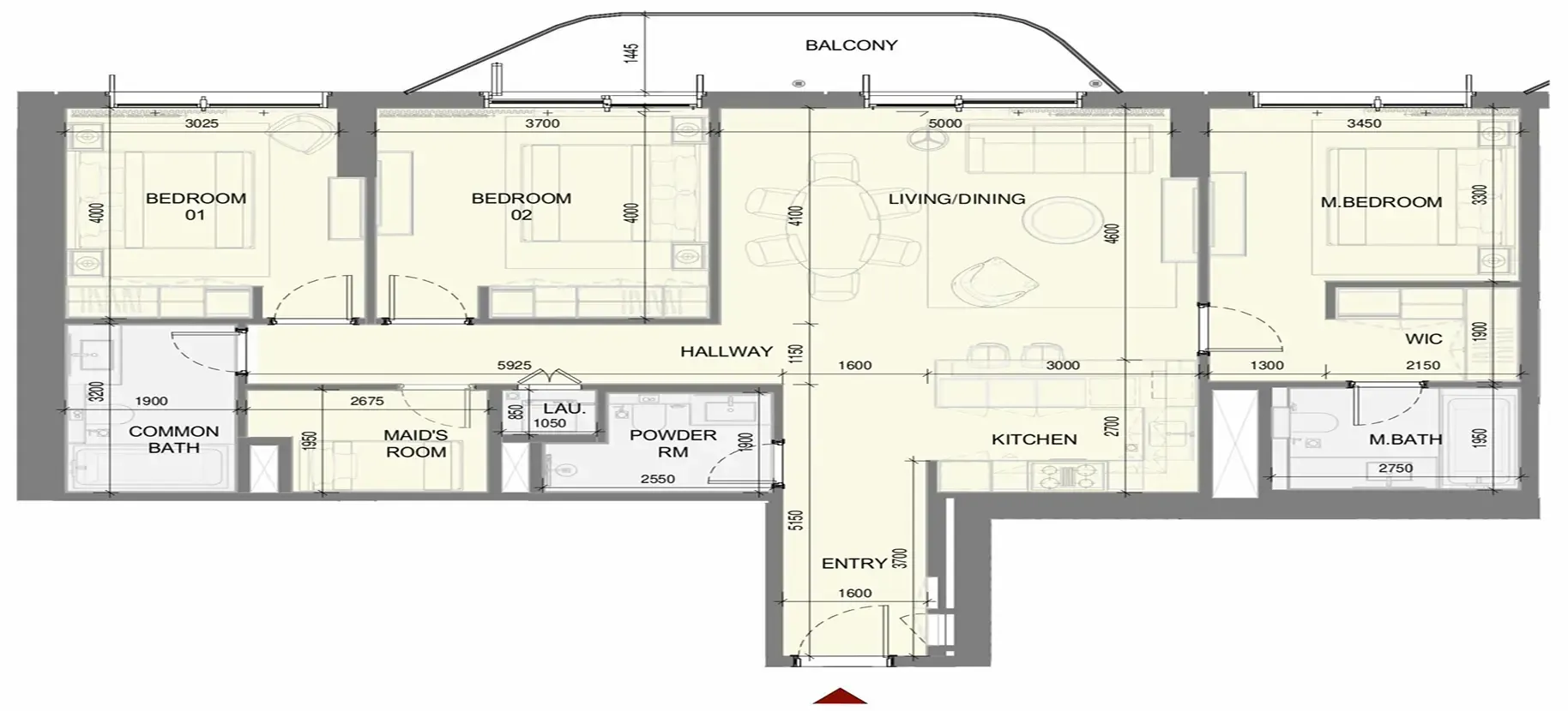Takaya 3 BR Apartments floor plan, 1,517 sqft to 1,879 sqft, drawing published by Union Properties