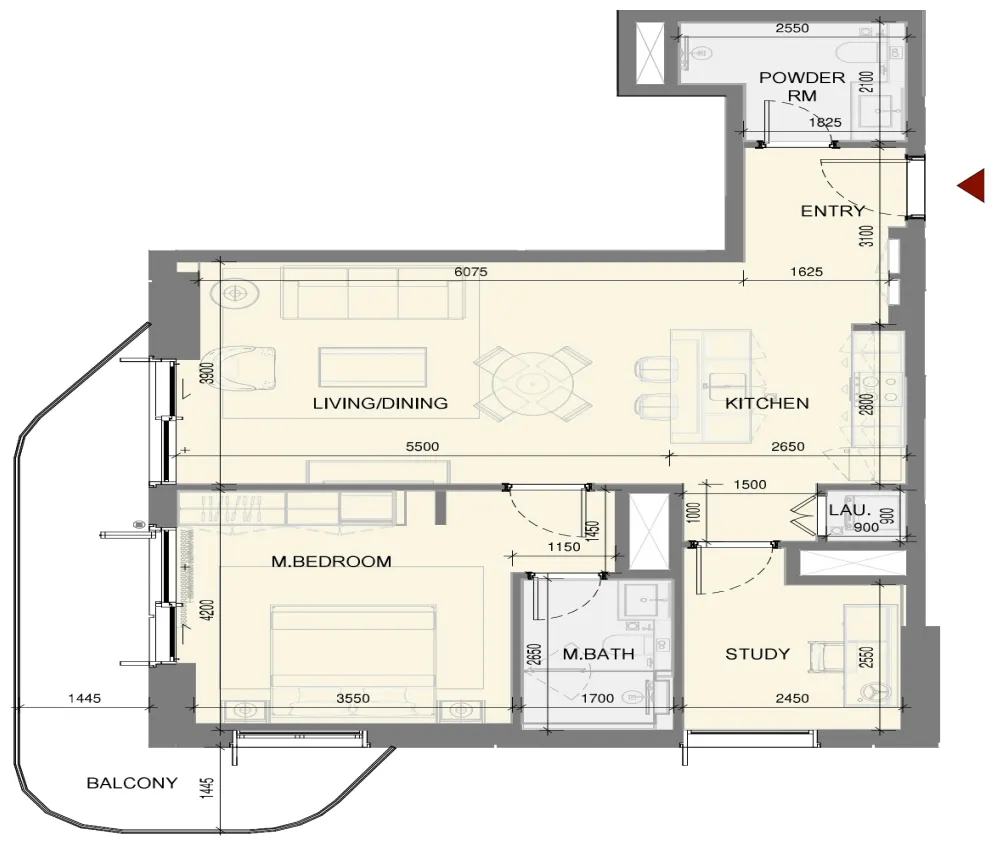 Takaya 1 BR Apartments floor plan, 831 sqft to 1,127 sqft, drawing published by Union Properties