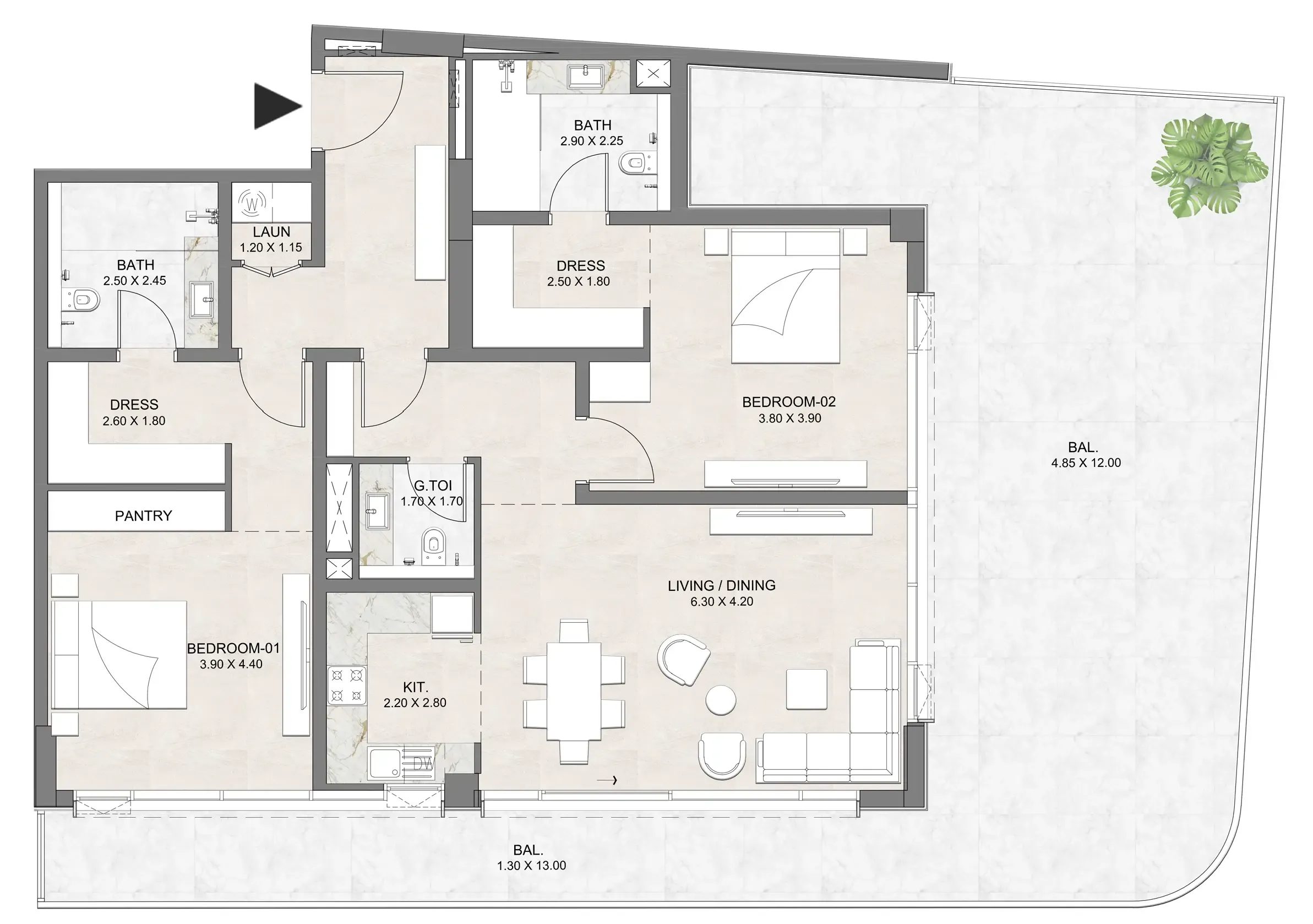 Luzora Residence 2 BR Apartments floor plan, 1,303 sqft to 2,928 sqft, drawing published by DIA Properties