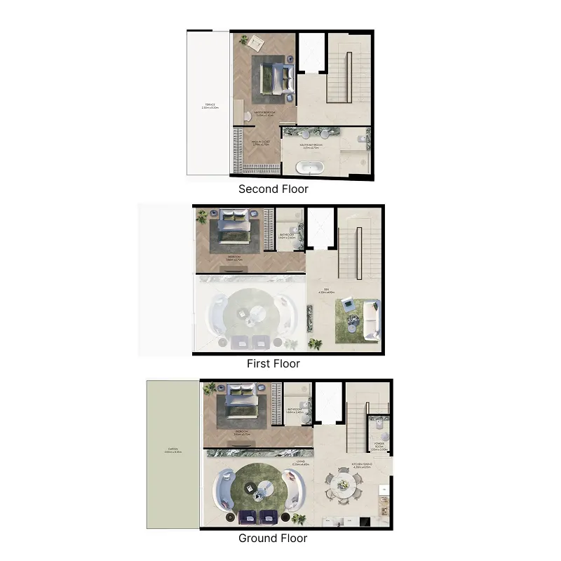 Elle Residences 3 BR Townhouse floor plan, 2,334 sqft to 3,563 sqft, drawing published by ANAX Developments