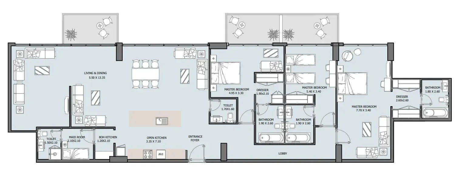 Oceana 3 BR Penthouse floor plan, 2,598 sqft, drawing published by Reportage