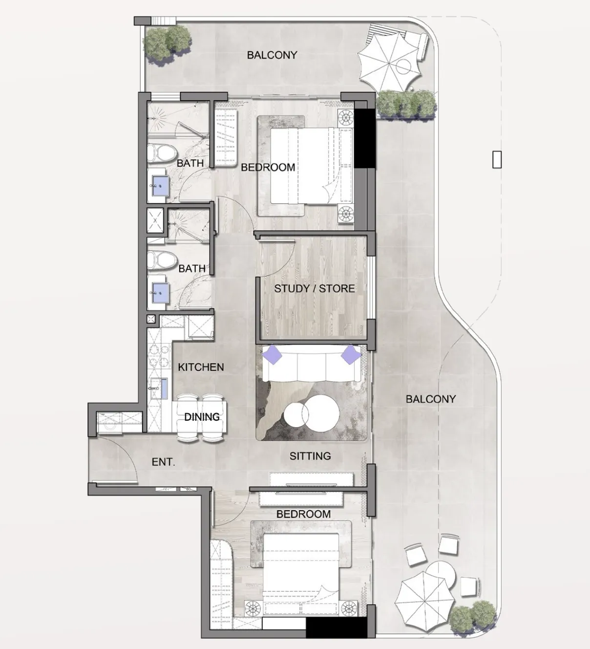 Listone Residence 2 BR Apartments floor plan, 1,010 sqft to 1,182 sqft, drawing published by Lion Stone