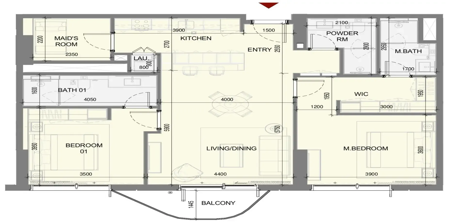 Takaya 2 BR Apartments floor plan, 1,148 sqft to 1,481 sqft, drawing published by Union Properties