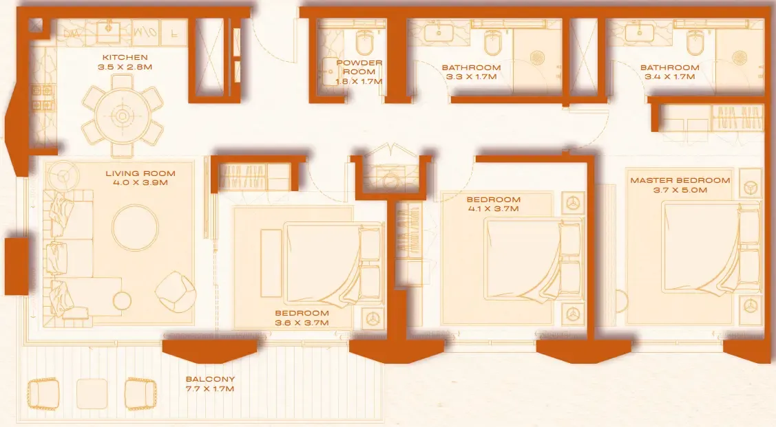 Avenew 888 - Loom 3 BR Apartments floor plan, 1,319 sqft to 2,313 sqft, drawing published by AVENEW Development