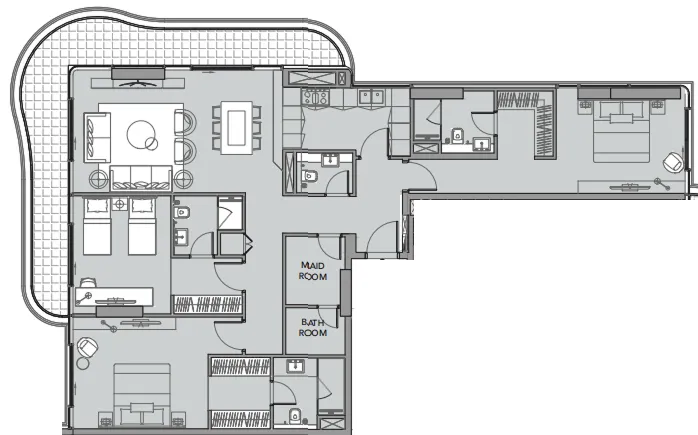 Beach Walk 4 3 BR Apartments floor plan, 1,791 sqft, drawing published by Imtiaz
