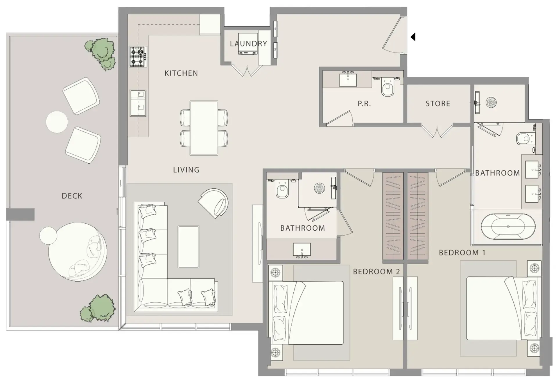 Uno-Luxe 2 BR Apartments floor plan, 1,458 sqft to 1,875 sqft, drawing published by WOW Resorts