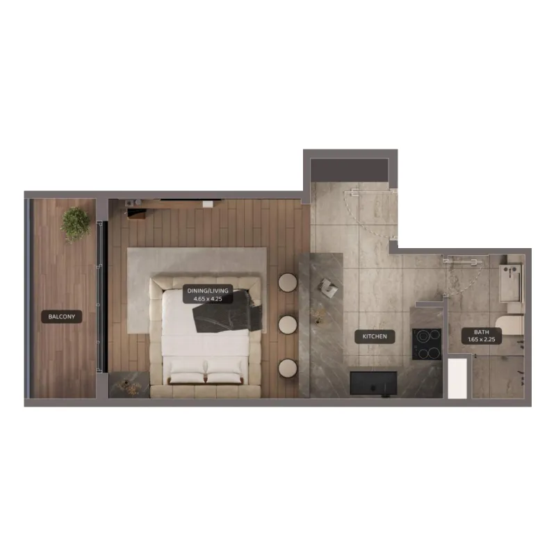 Urban Life Studio Apartments floor plan, 386 sqft to 511 sqft, drawing published by Urban Properties Development