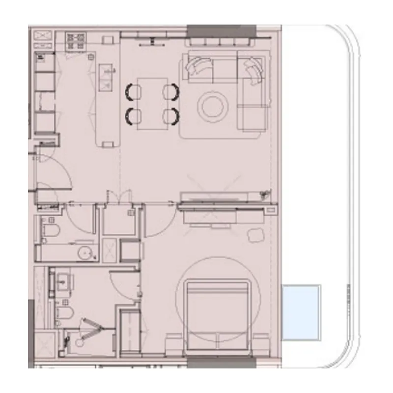 Sunset Bay 5 1 BR Apartments floor plan, 966 sqft to 967 sqft, drawing published by Imtiaz