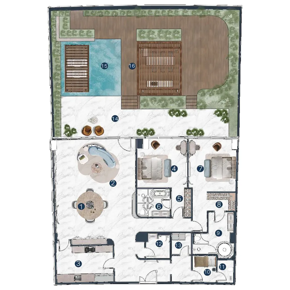La Mazzoni 2 BR Villa floor plan, 4,503 sqft, drawing published by The Luxe Developers