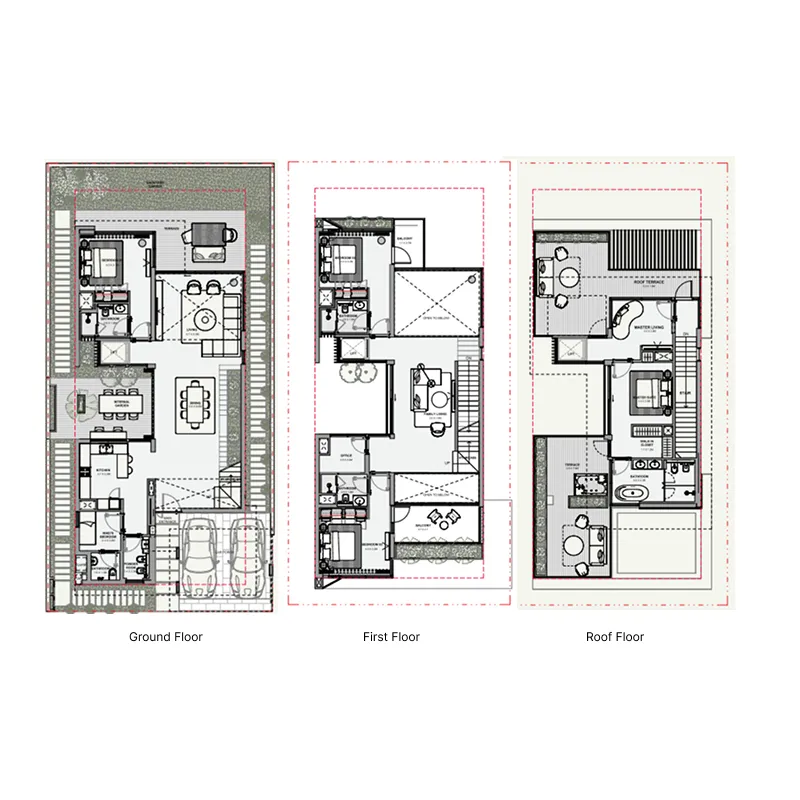 Azizi Florence 4.5 BR Villa floor plan, 3,714 sqft, drawing published by Azizi
