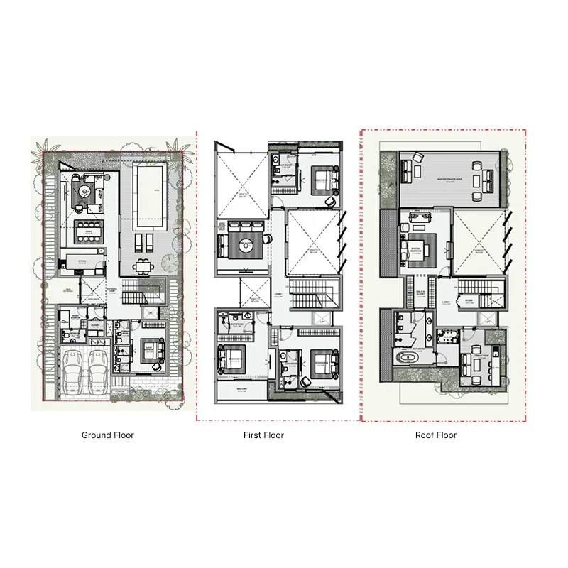 Azizi Florence 5.5 BR Villa floor plan, 4,636 sqft, drawing published by Azizi