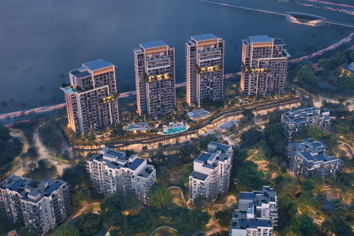 Ghaf Woods Distrikt by Majid Al Futtaim, City Of Arabia. Render supplied by developer.