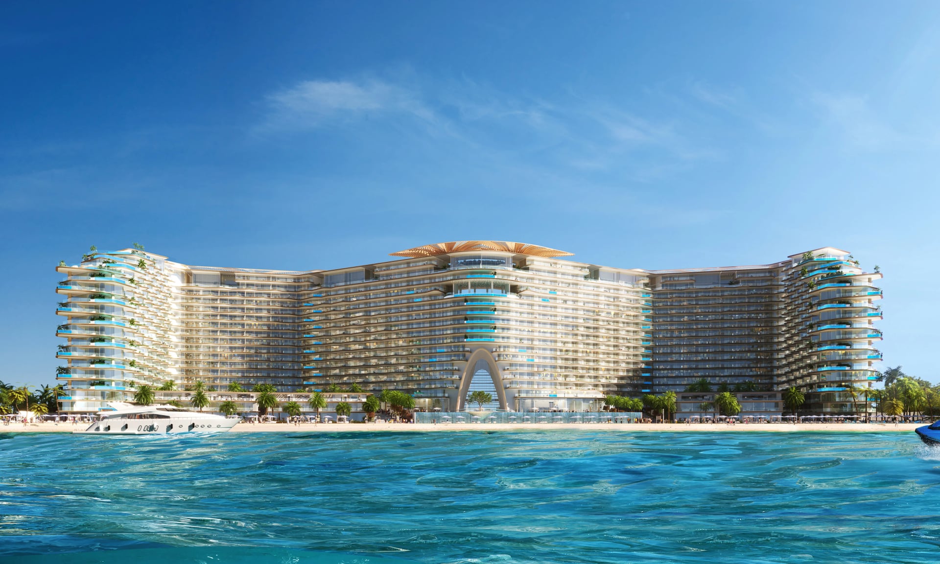 Karl Lagerfeld Beach Residences by Aark Developers, Al Marjan Island. Render supplied by developer.