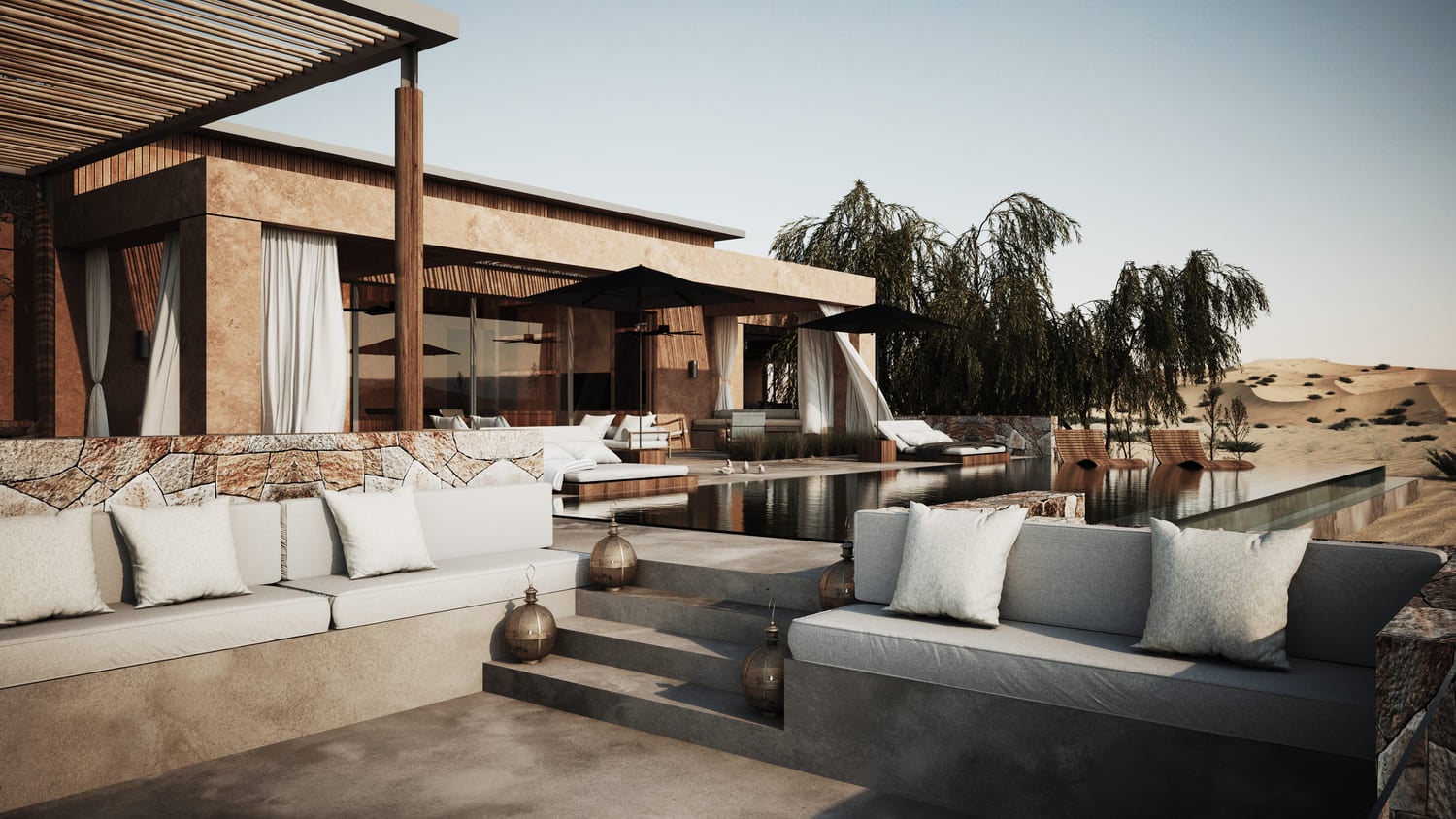 The Ritz Carlton Al Wadi Desert Resort by Al Hamra Real Estate Developer, image 1 of 12. Render supplied by developer.