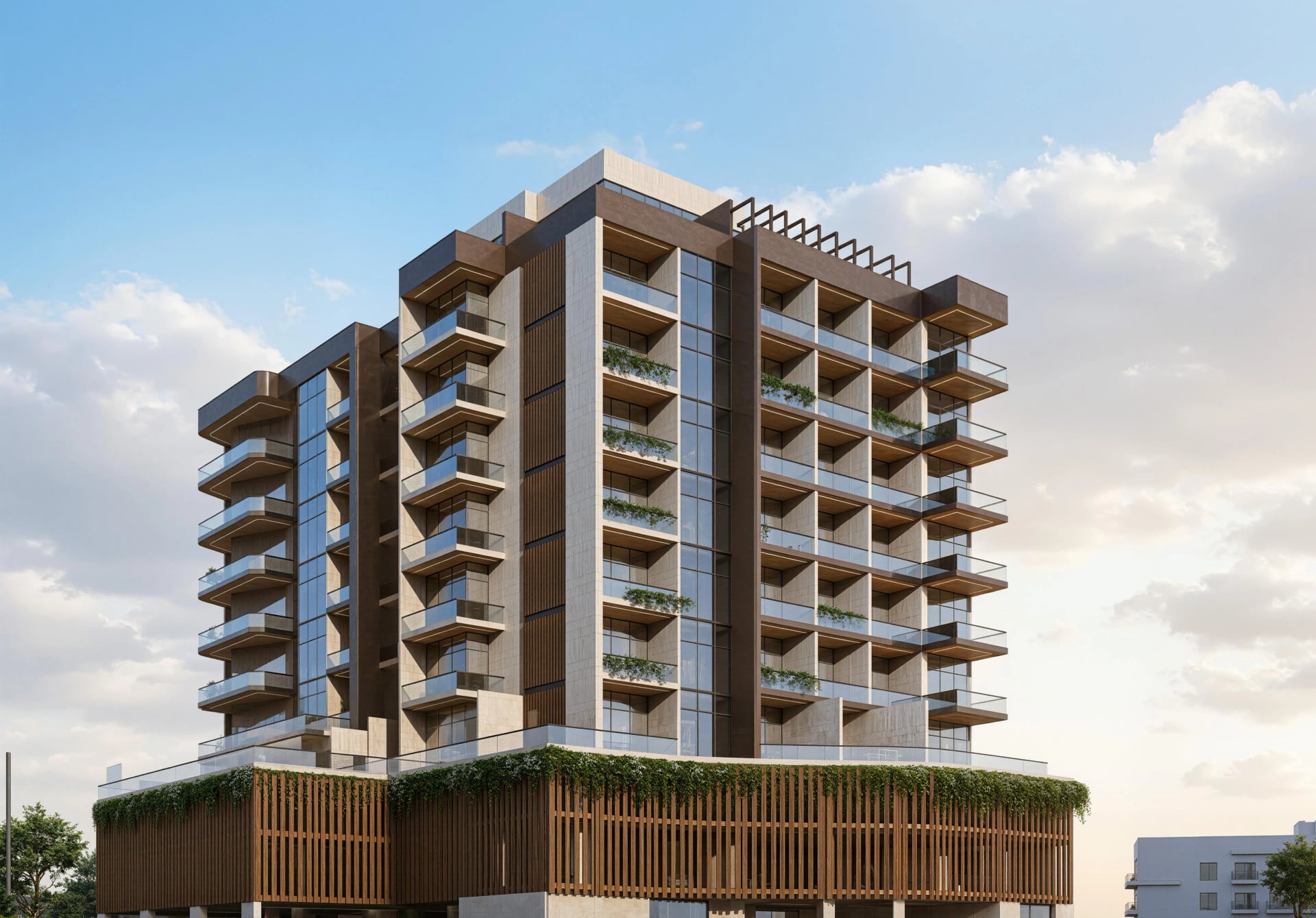 Golf Terrace Residences by Asak Real Estate Development, Dubai Production City. Render supplied by developer.