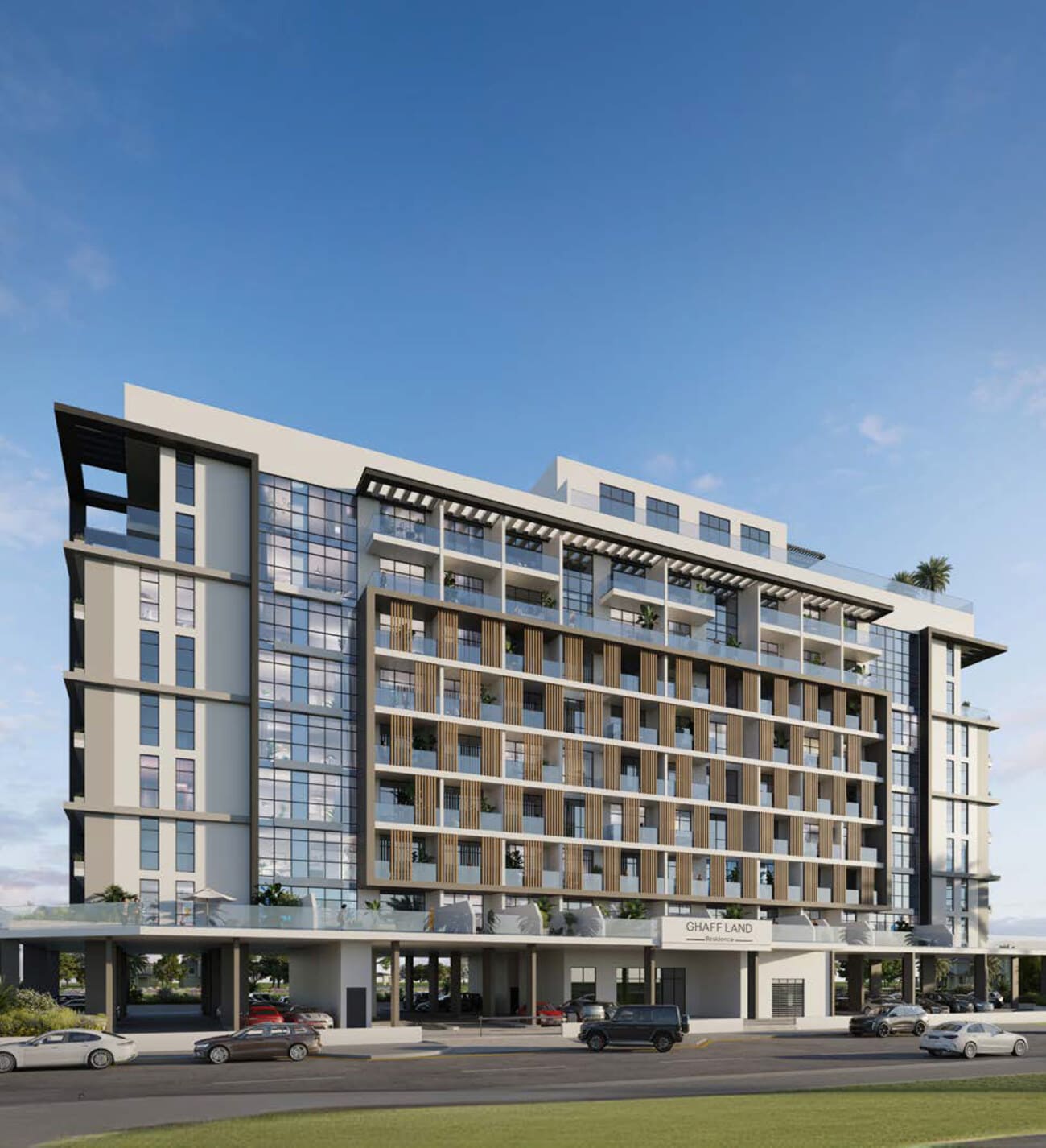 Ghaff Land Residence by Arabian Gulf Properties, image 1 of 7. Render supplied by developer.