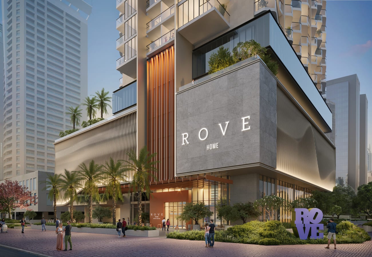 Rove Home Dubai Marina by IRTH Group, image 1 of 27. Render supplied by developer.