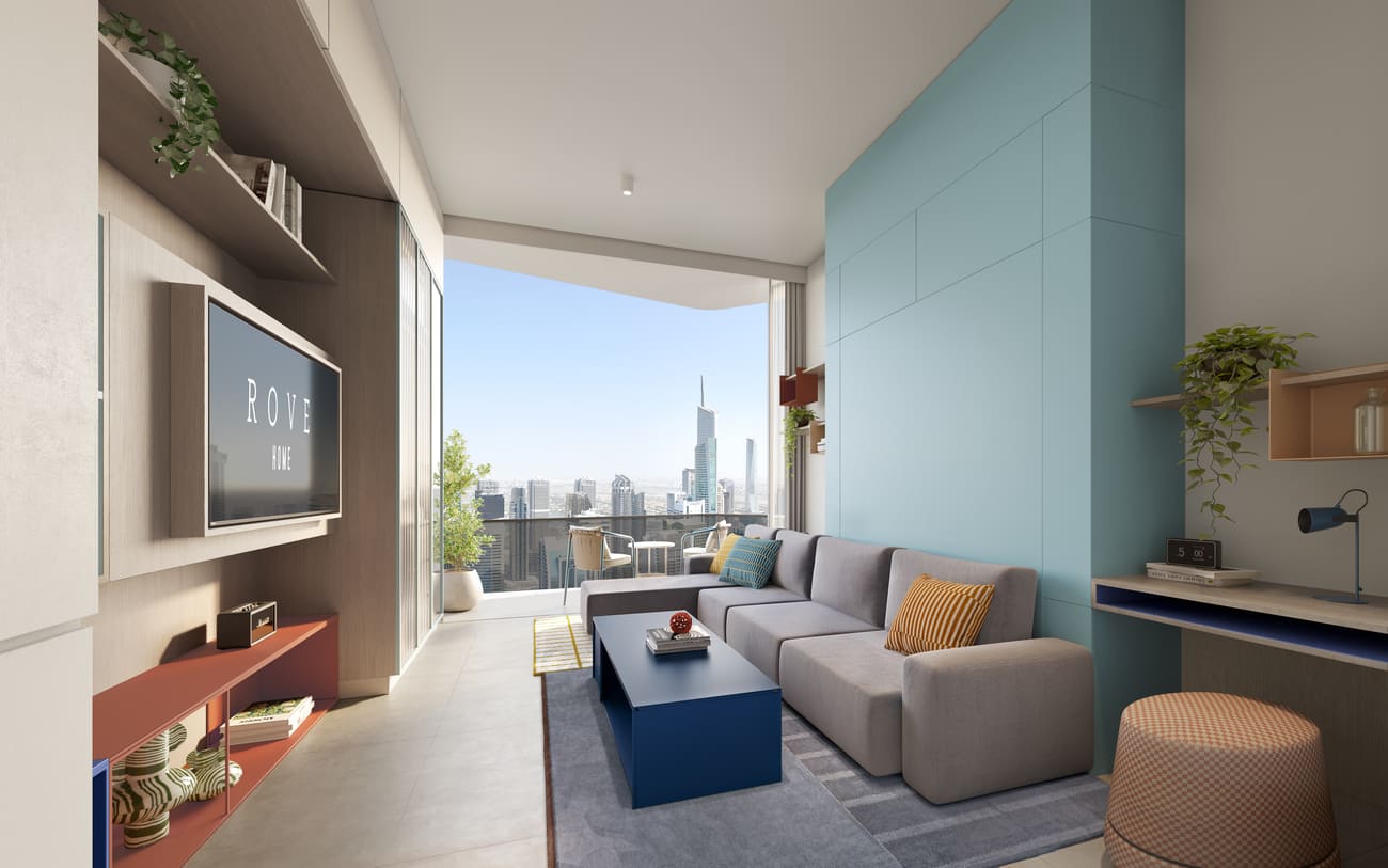 Rove Home Dubai Marina by IRTH Group, image 6 of 27. Render supplied by developer.