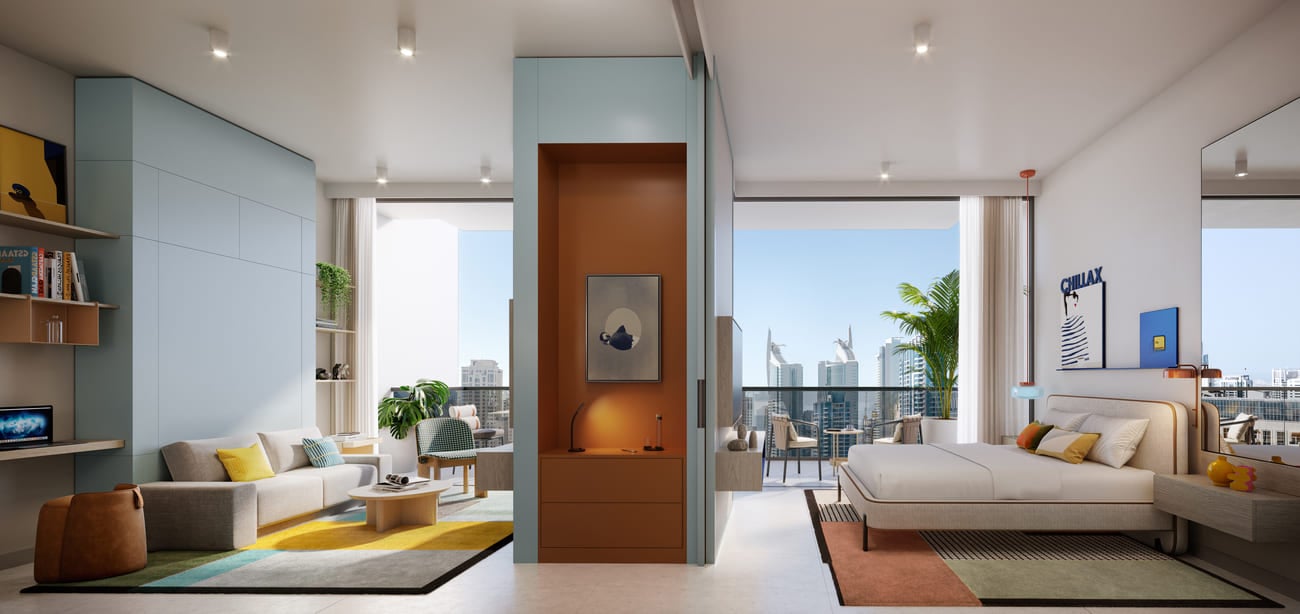 Rove Home Dubai Marina by IRTH Group, image 10 of 27. Render supplied by developer.