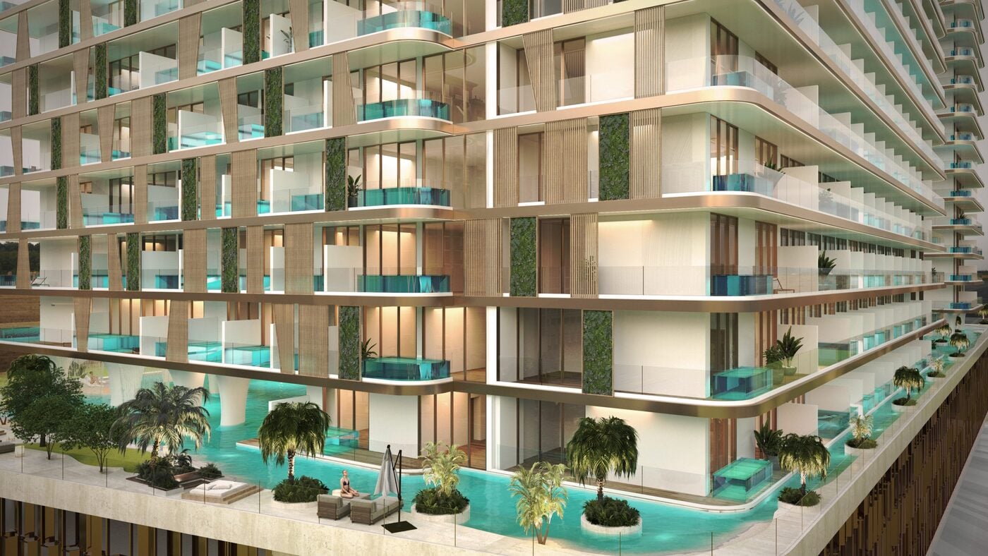 Peace Lagoons 2 by Peace Homes Group, Dubailand Residence Complex. Render supplied by developer.