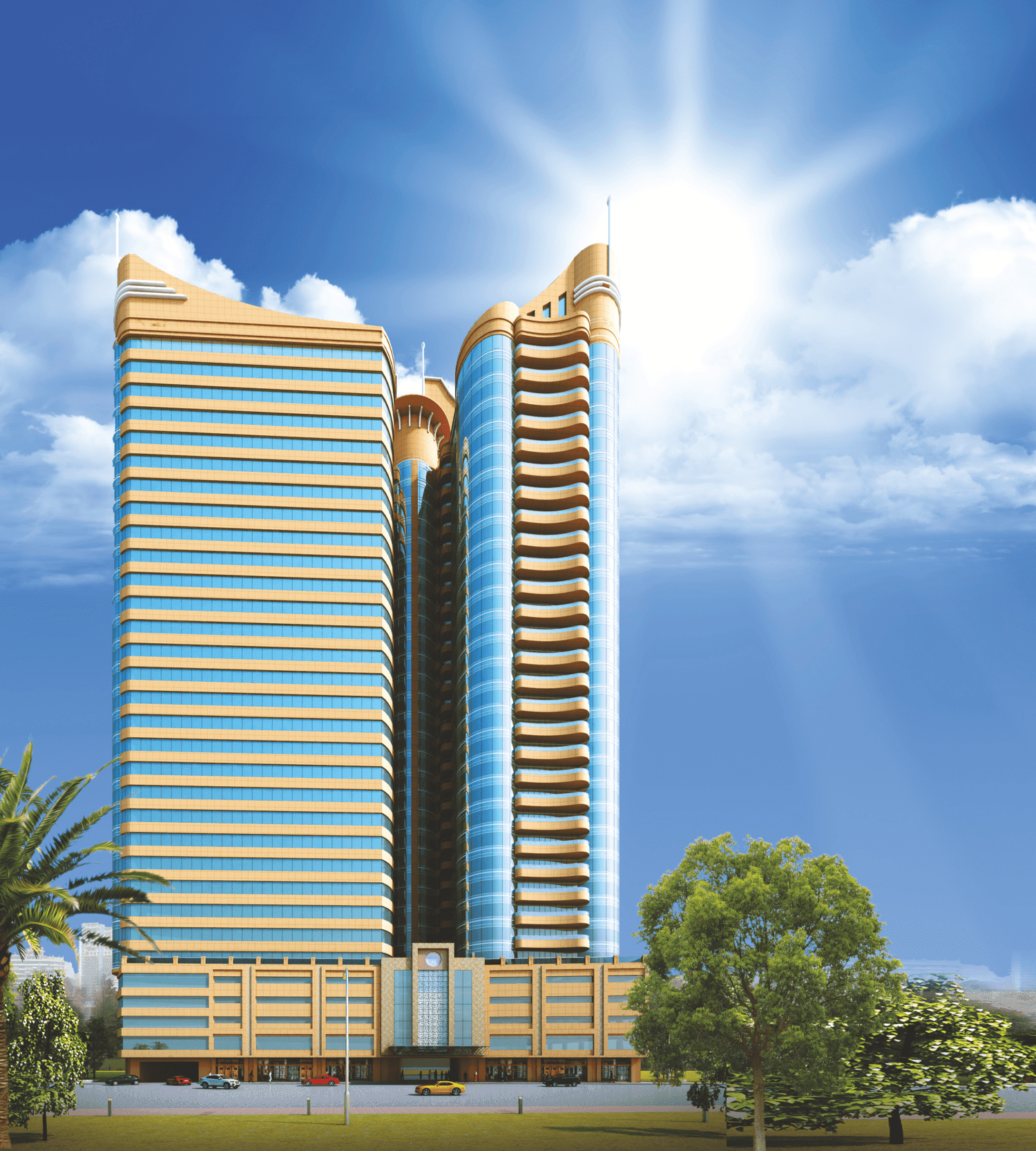 Conqueror Tower by GJ Properties, Ajman Industrial 1. Render supplied by developer.
