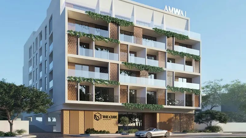 The Cube Residences by AMWAJ Development, image 1 of 13. Render supplied by developer.