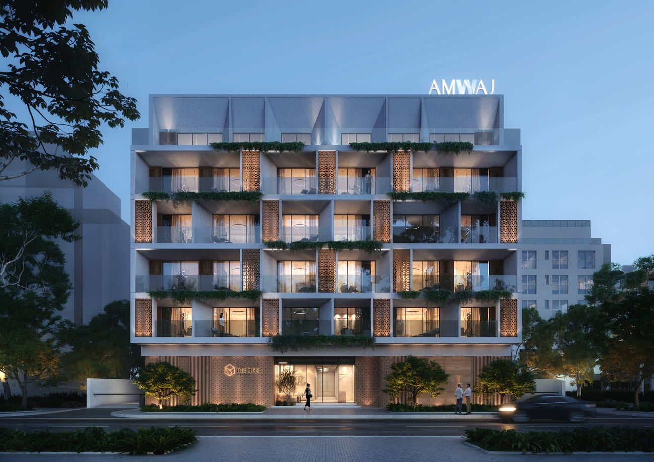 The Cube Residences by AMWAJ Development, MBR District 11 (Meydan South). Render supplied by developer.