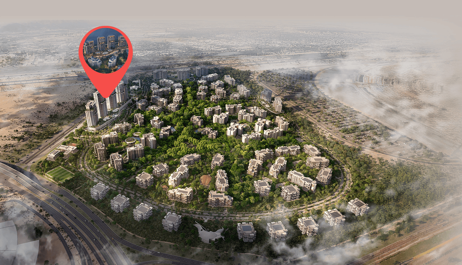 Ghaf Woods Distrikt by Majid Al Futtaim, image 9 of 9. Render supplied by developer.