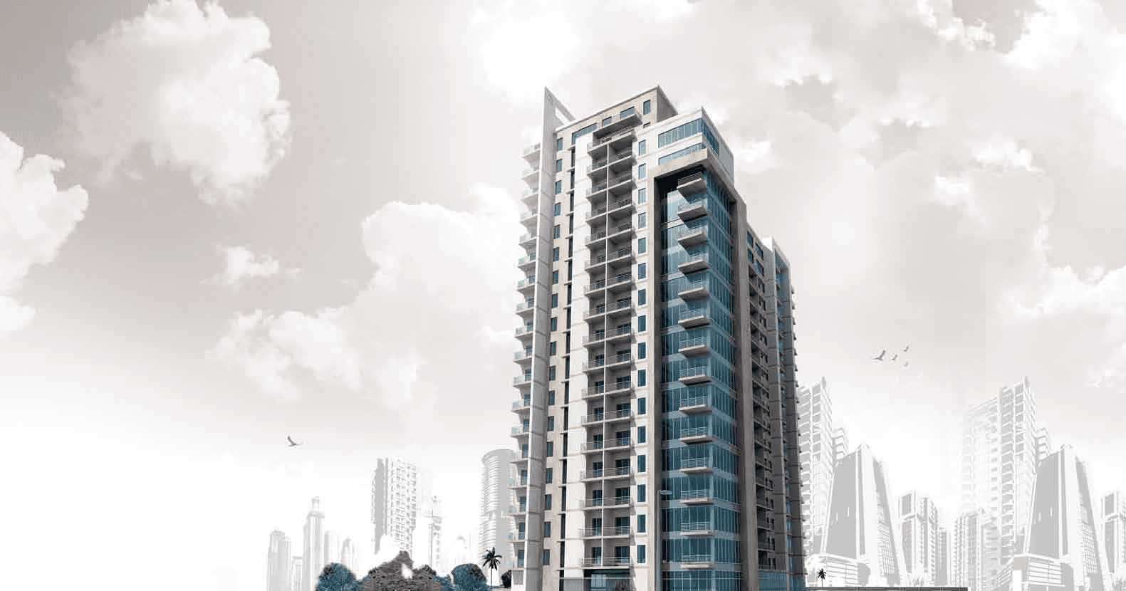 Oakwood Residency by Deyaar Development, Dubai Production City. Render supplied by developer.