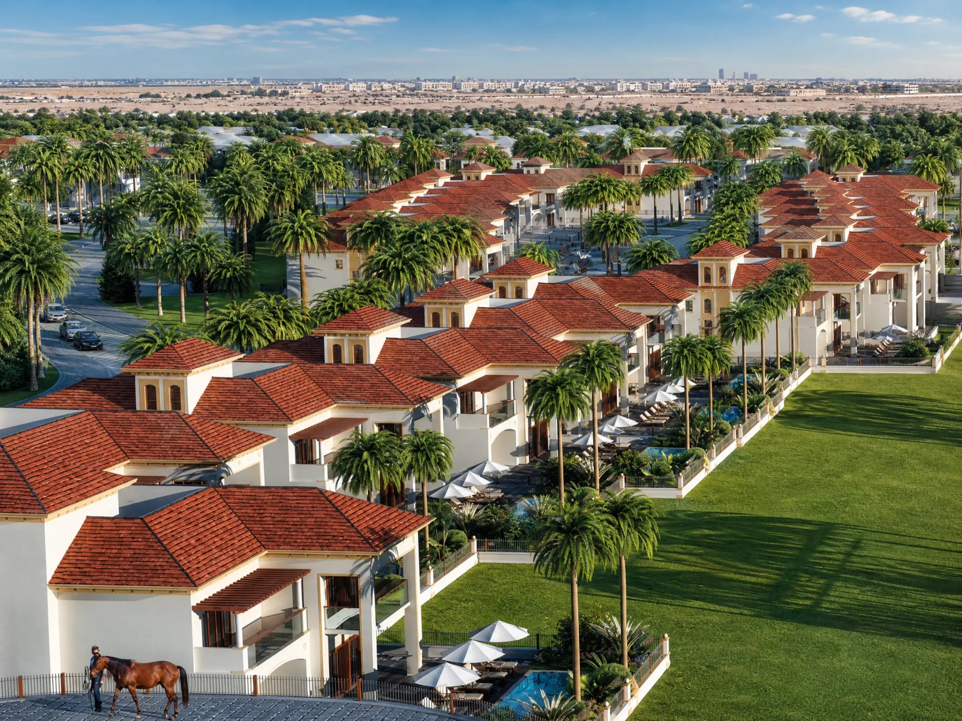 Al Habtoor Polo Resort Villas by Al Habtoor, image 4 of 10. Render supplied by developer.