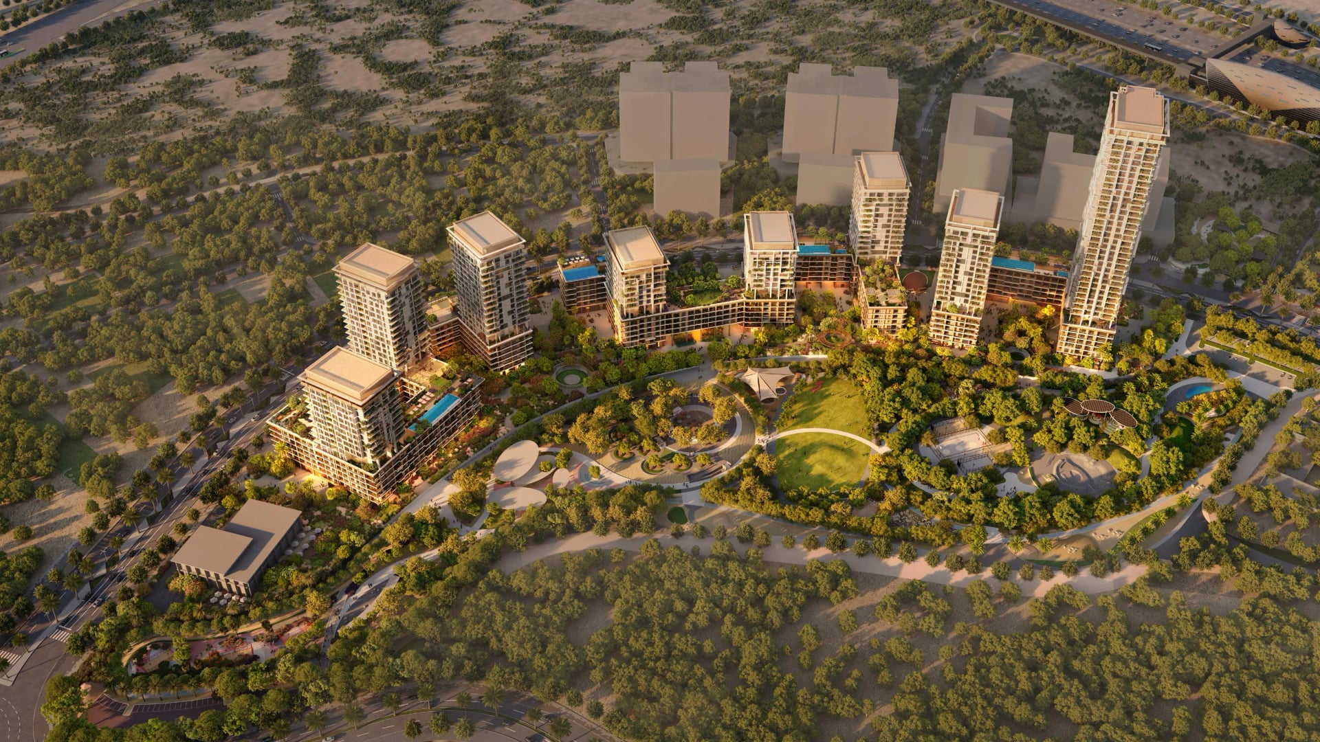Boulevard Park - Towers A&B by Wasl, Jebel Ali First. Render supplied by developer.