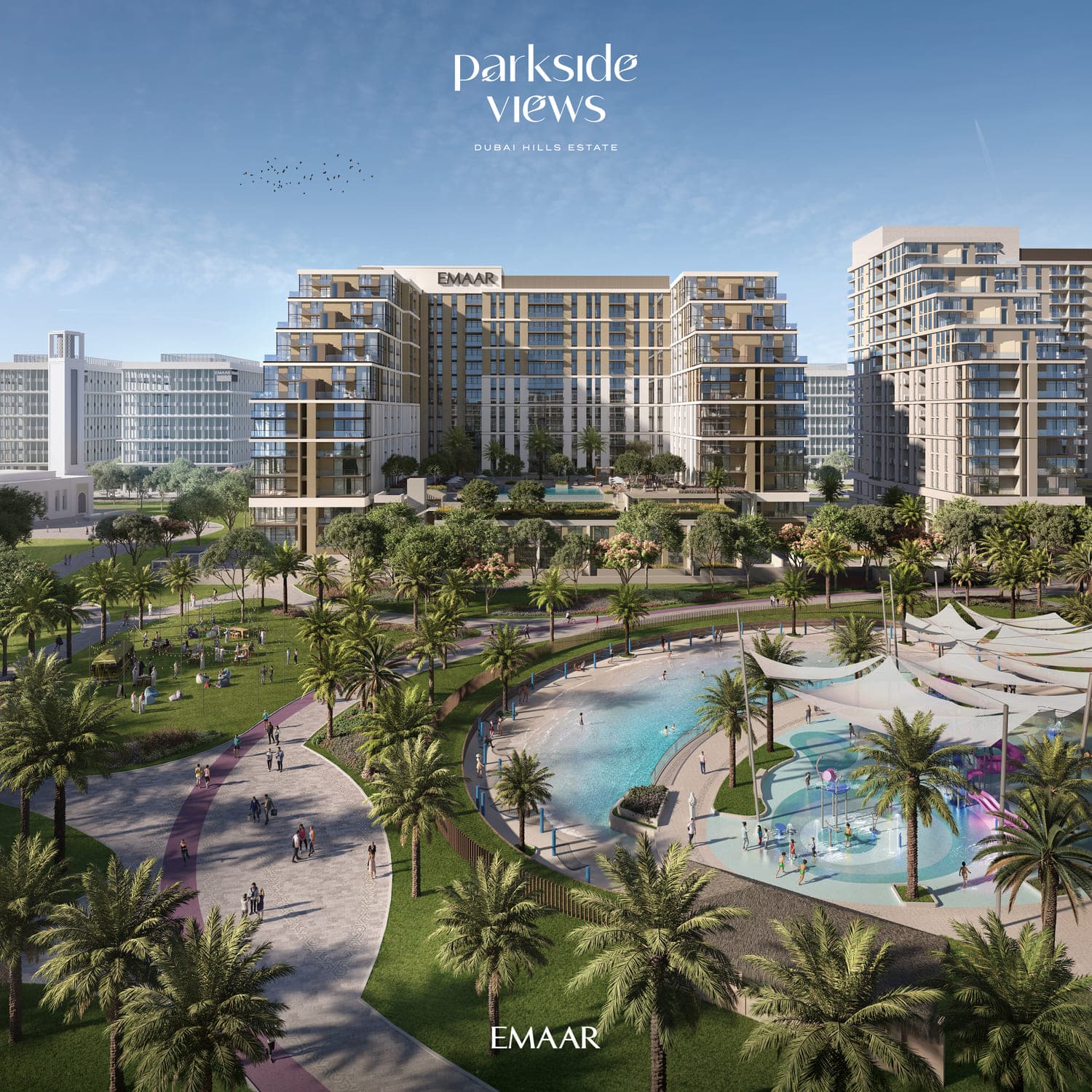 Parkside Views by Emaar, Hadaeq Sheikh Mohammed Bin Rashid. Render supplied by developer.